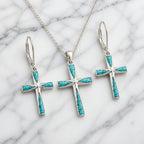 Turquoise Cross Earrings & Necklace Set