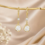 Gold Wire Wrapped White Opal Drop Earrings