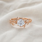 Leaf Vine Solitaire Crystal Ring