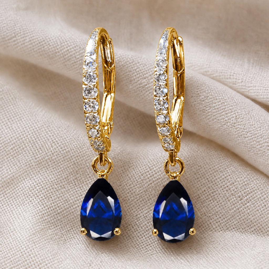 Gold Sapphire Stone Hoop Earrings