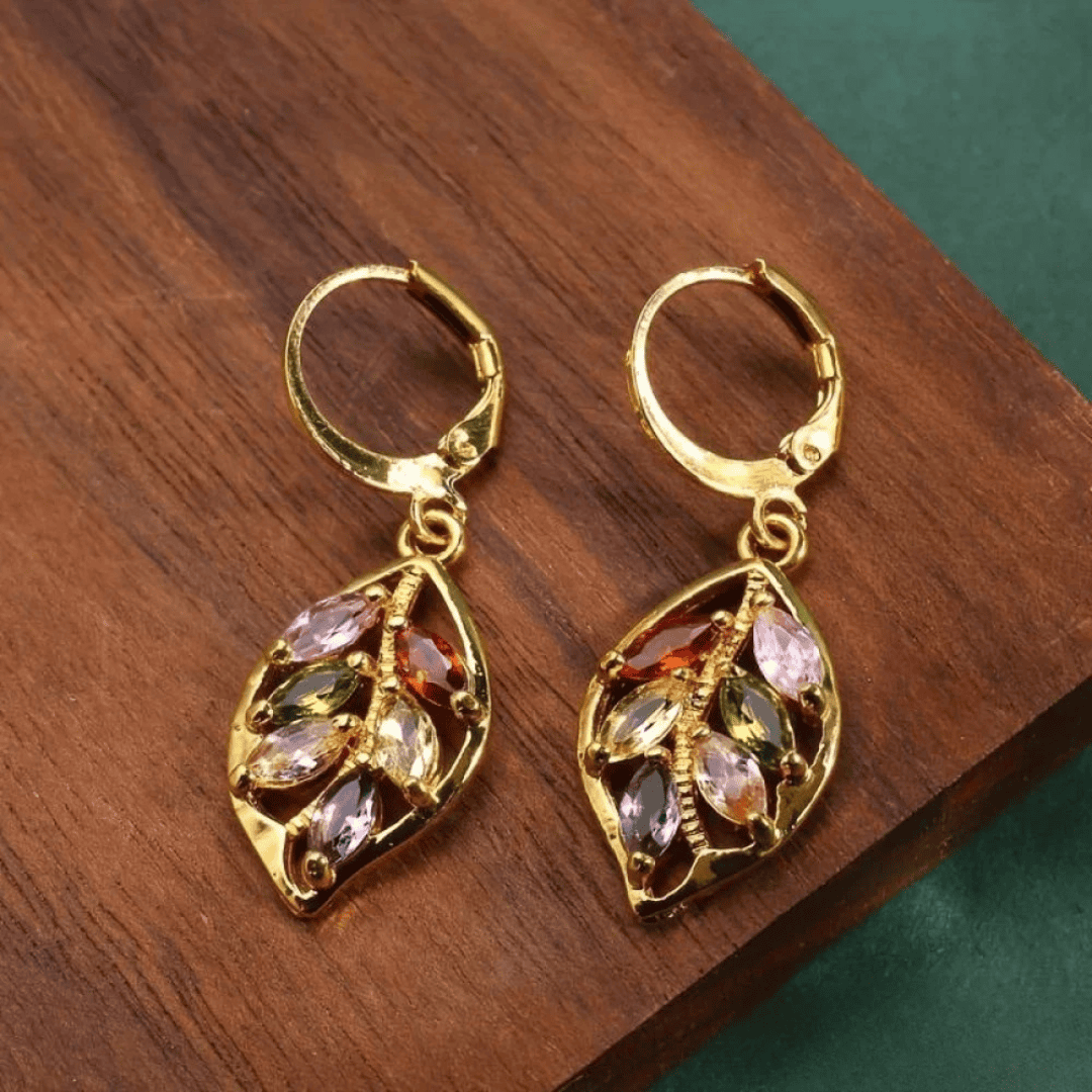 Colorful Vintage Gold Leaf Earrings
