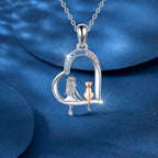 Girl and Cat Rainbow Heart Pendant Necklace