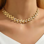 Pearl Leaf Link Collar Necklace