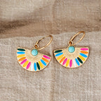 Fan Shape Colorful Enamel Hoop Earrings