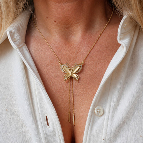 Adjustable Crystal Butterfly Pendant Necklace