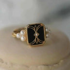 Antique Black Pearl Golden Ring