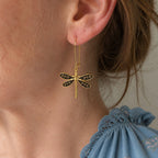 Floral Carved Dragonfly Shaped Earrings