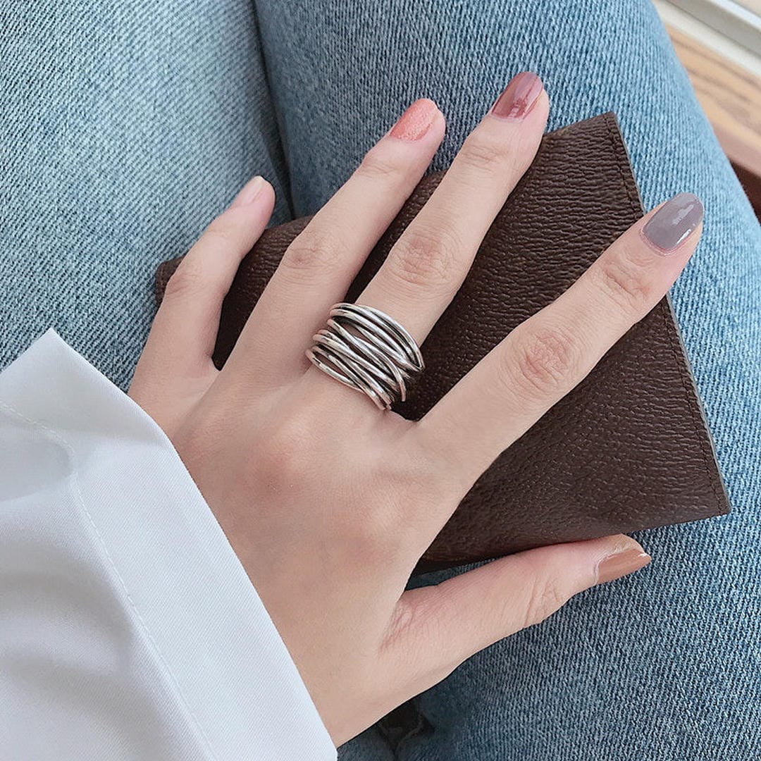 Adjustable Layered Silver Wrap Ring