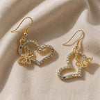 Heart & Butterfly Gold Dangle Earrings