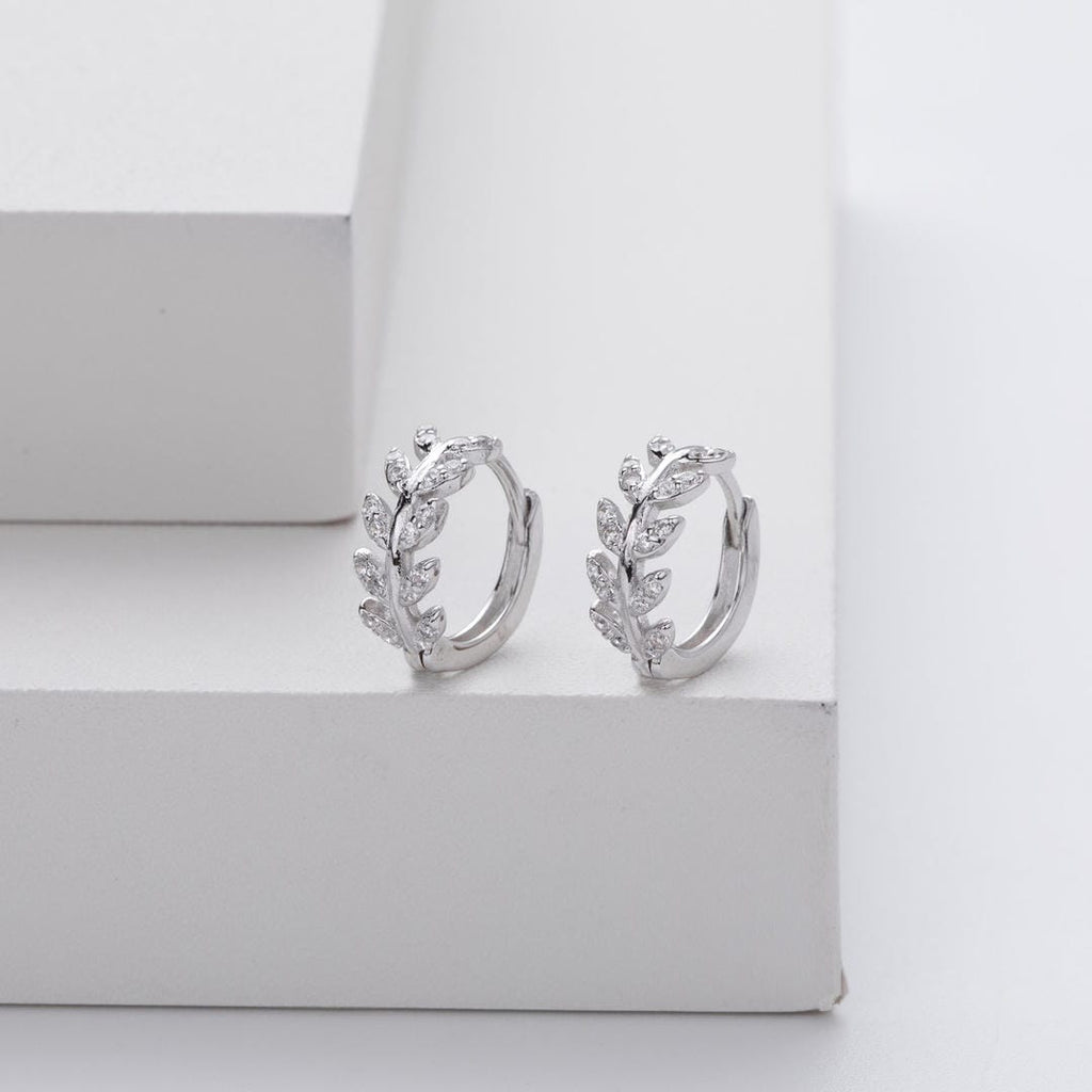 Silver Leaf Hoop Earrings