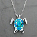 Silver Necklace with Blue Opal Turtle Charm