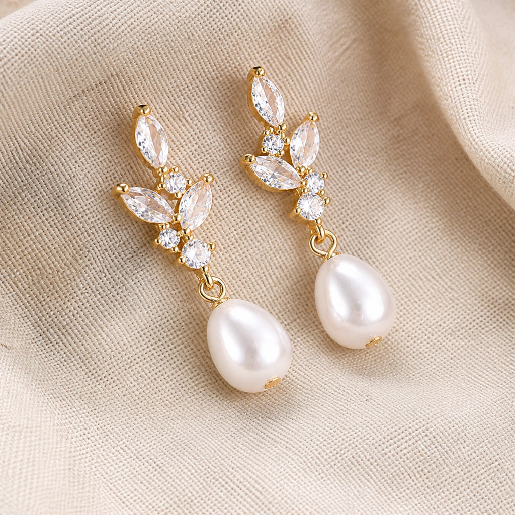Pearl Leaf Cluster Drop Earrings