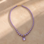 Pearl Chain Amethyst Pendant Necklace