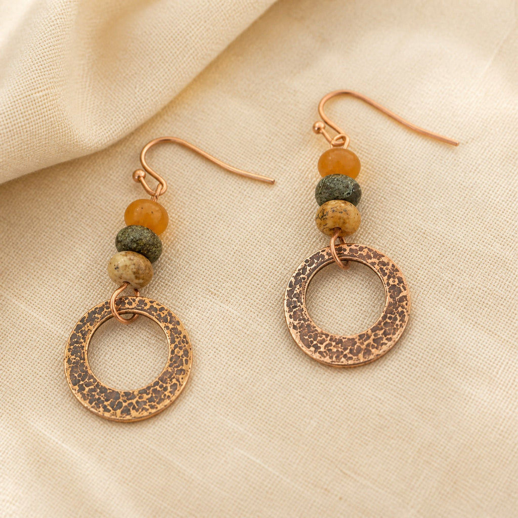 Rustic Stone Bead Hoop Earrings