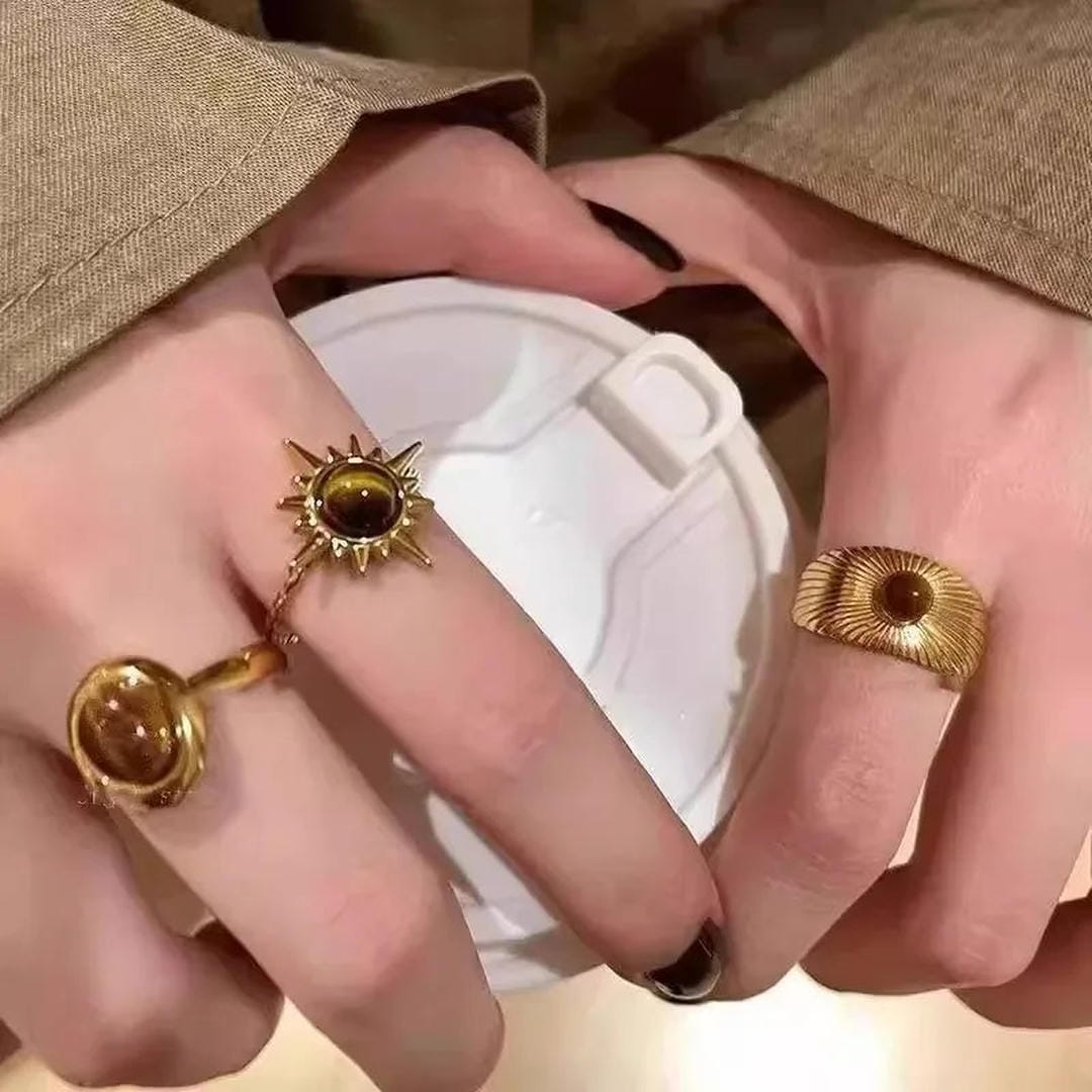 Golden Solar Trio Ring Set