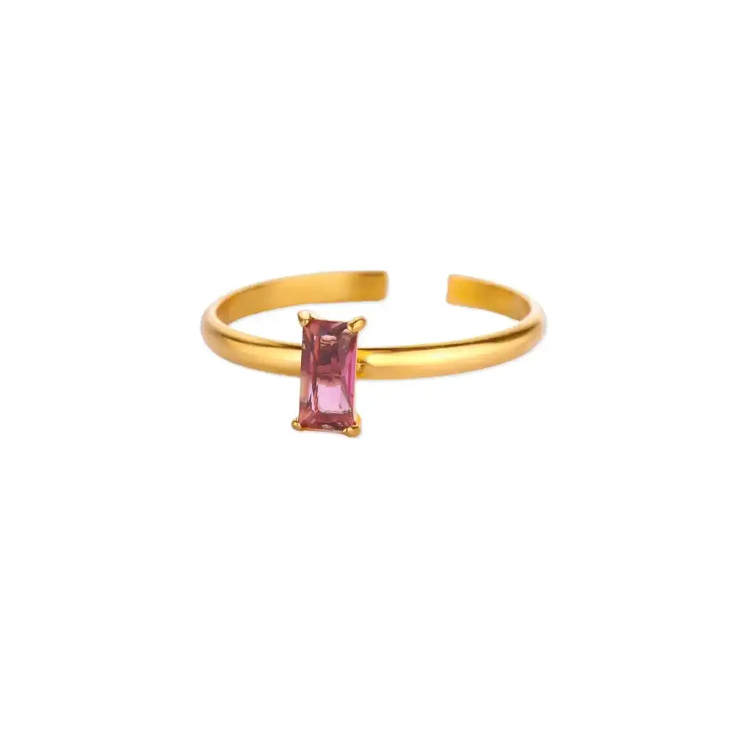 Adjustable Delicate Golden Ring with Colorful Gem