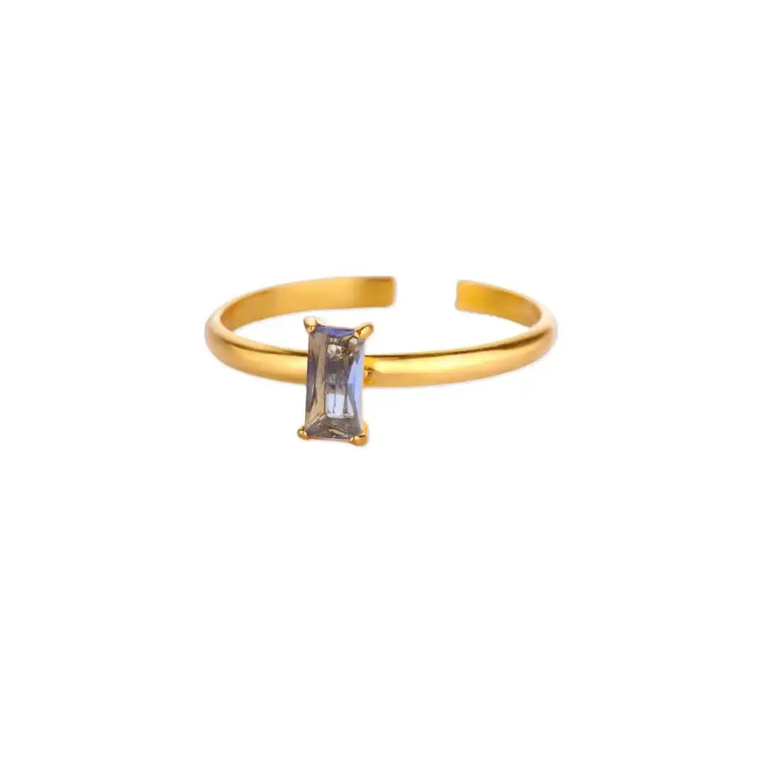 Adjustable Delicate Golden Ring with Colorful Gem