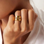 Adjustable Hammered Wide Rainbow Crystal Ring
