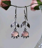 Silver Leafy Rose Quartz Drop Earrings