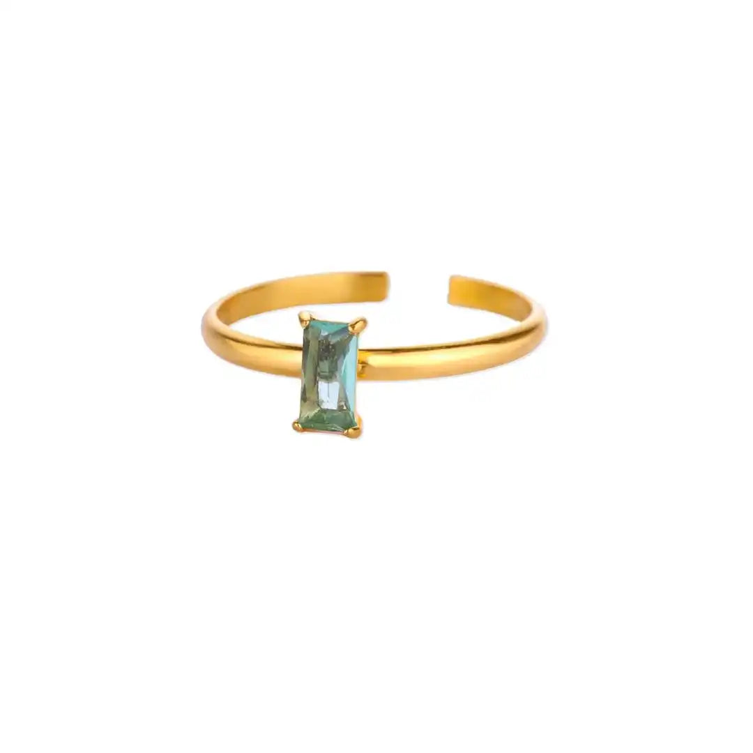 Adjustable Delicate Golden Ring with Colorful Gem