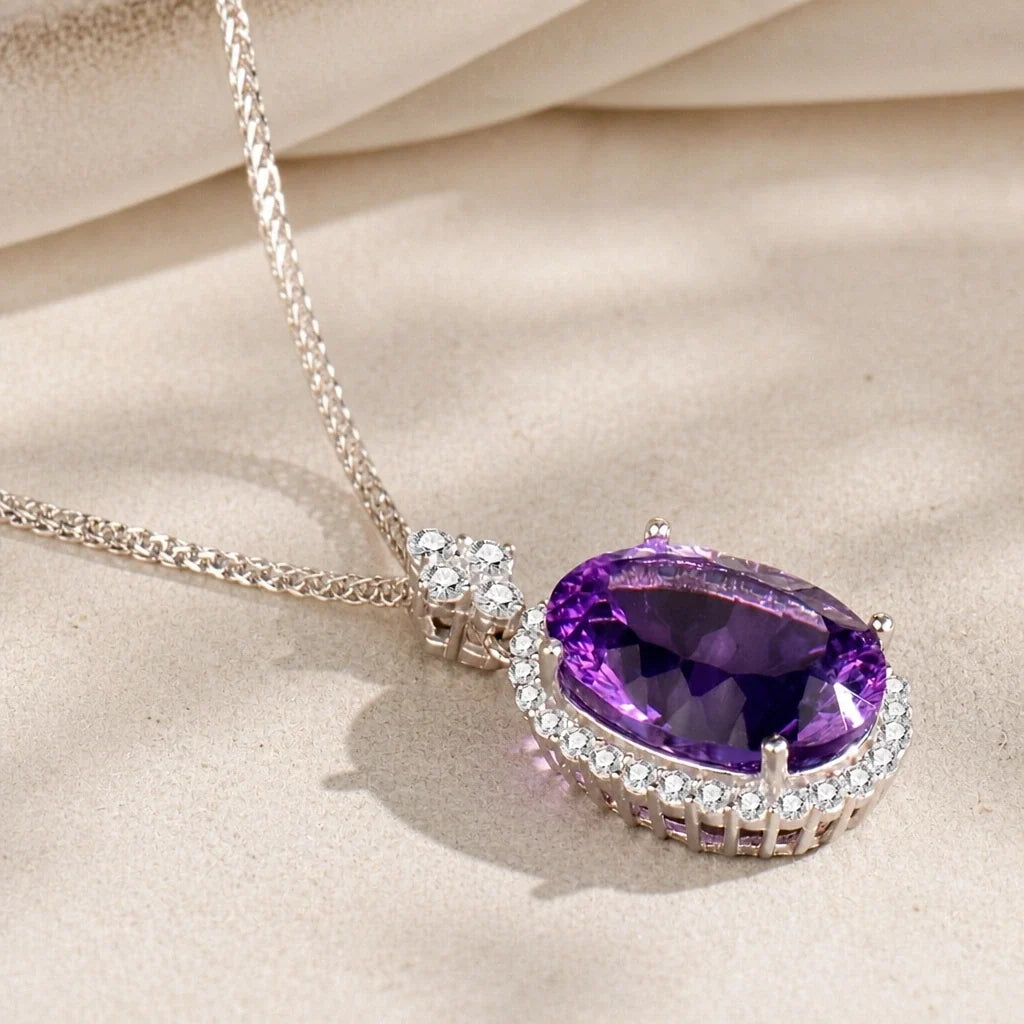 Solitaire Halo Pendant Necklace