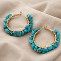 Turquoise Stone Drop Hoop Earrings