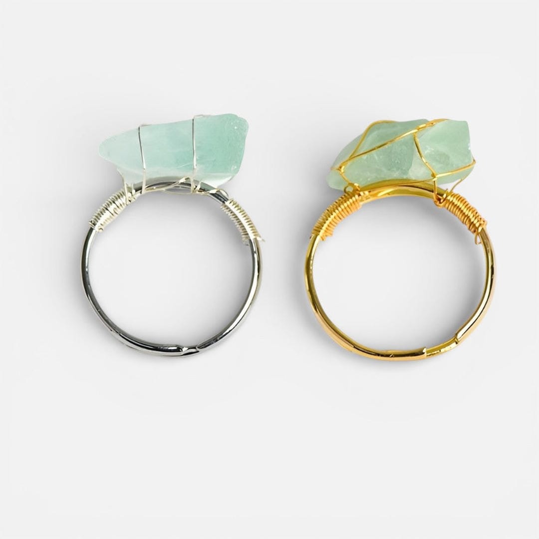 Wire Wrapped Raw Crystal Gold Rings