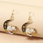Sleeping Cat Moon Dangle Earrings
