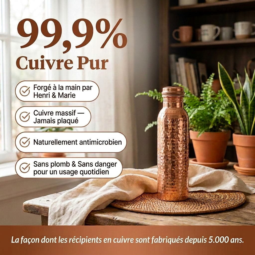 Gourde en Cuivre Pur | L’Eau Purifiée Naturellement, Sans Plastique