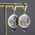 Vintage Boho Earrings with Purple Crystals