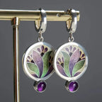 Vintage Boho Earrings with Purple Crystals