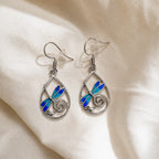 Teardrop Blue Dragonfly Silver Earrings