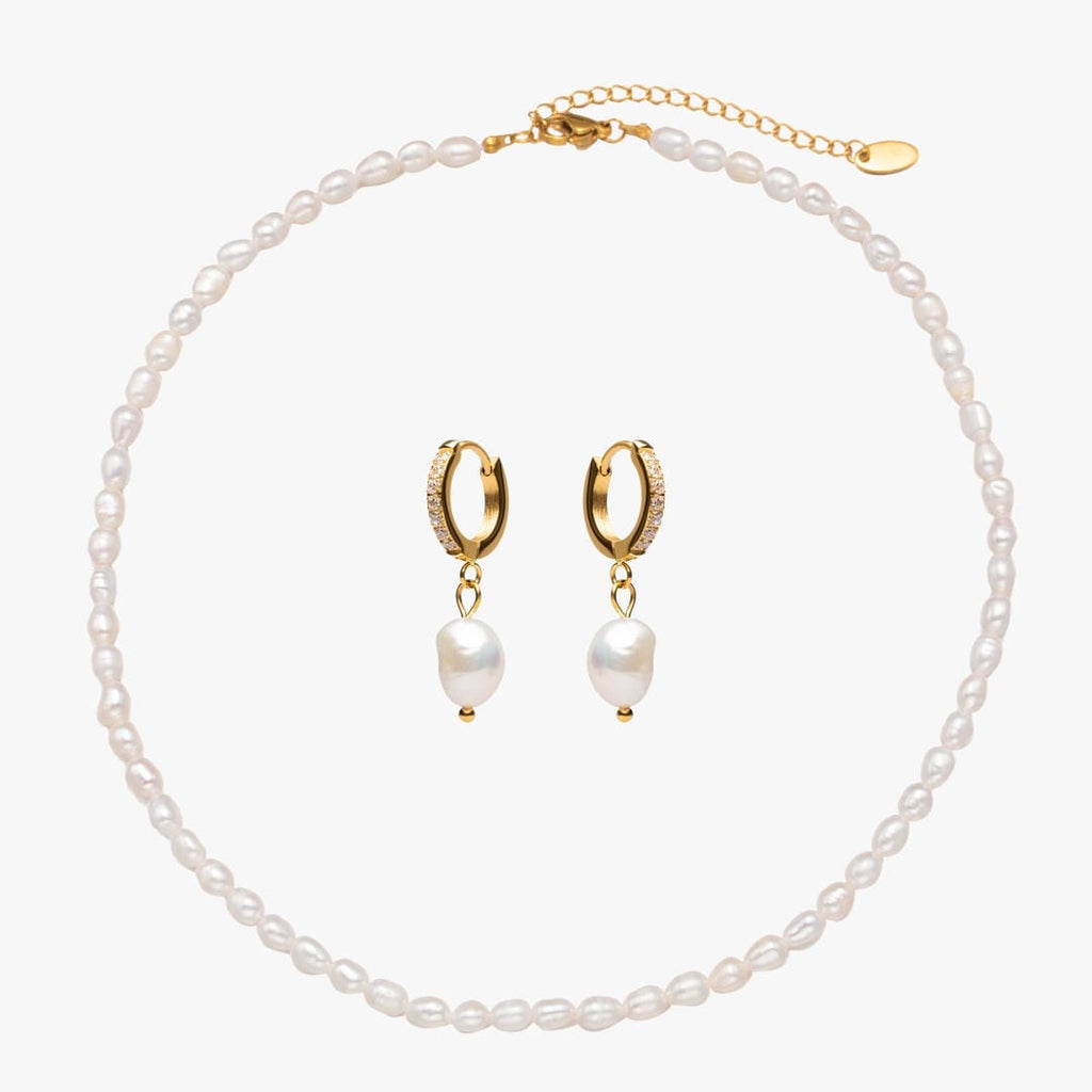 Elegant Pearl Choker and Hoop Earring Set
